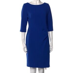 LK Bennett Blue Sheath Dress with Bateau Neckline and 3/4 Sleeves